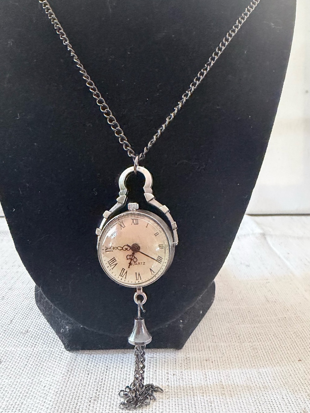 Vintage Crystal Ball Pendant Watch Necklace – Steampunk Watch - Backside Shows